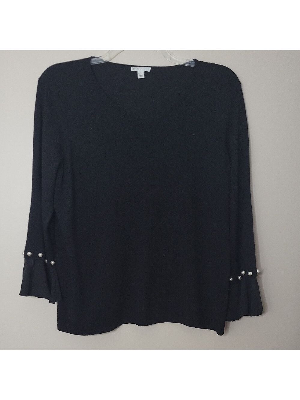 Womens Plus | Cato Black Long Sleeve Top with Pearl Details| BB215Q - Picture 3 of 8